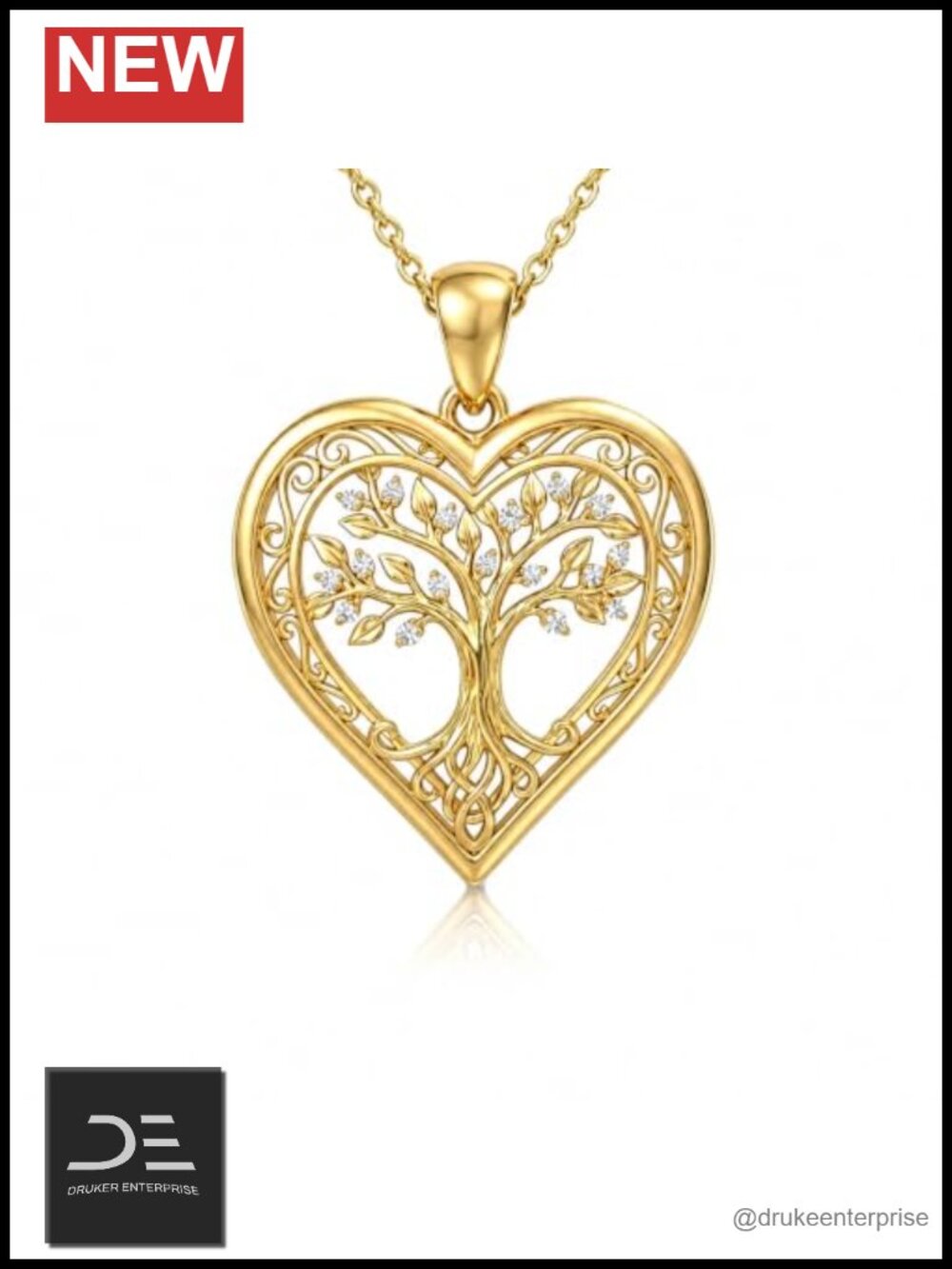 Gold Plated Tree of Life Heart Pendant Necklace
